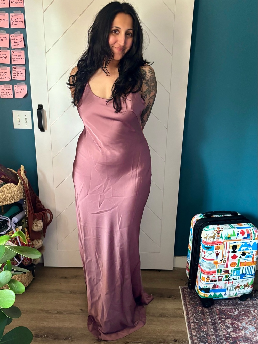 Azazie Satin Slip Maxi Dress in Mauve